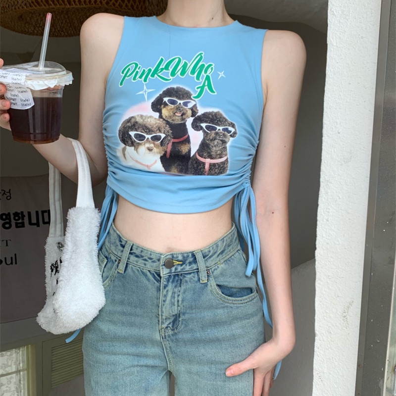 Áo Hai Dây Dáng Ôm In Họa Tiết Dễ Thương Thời Trang Mùa Hè Cho Bạn Gái