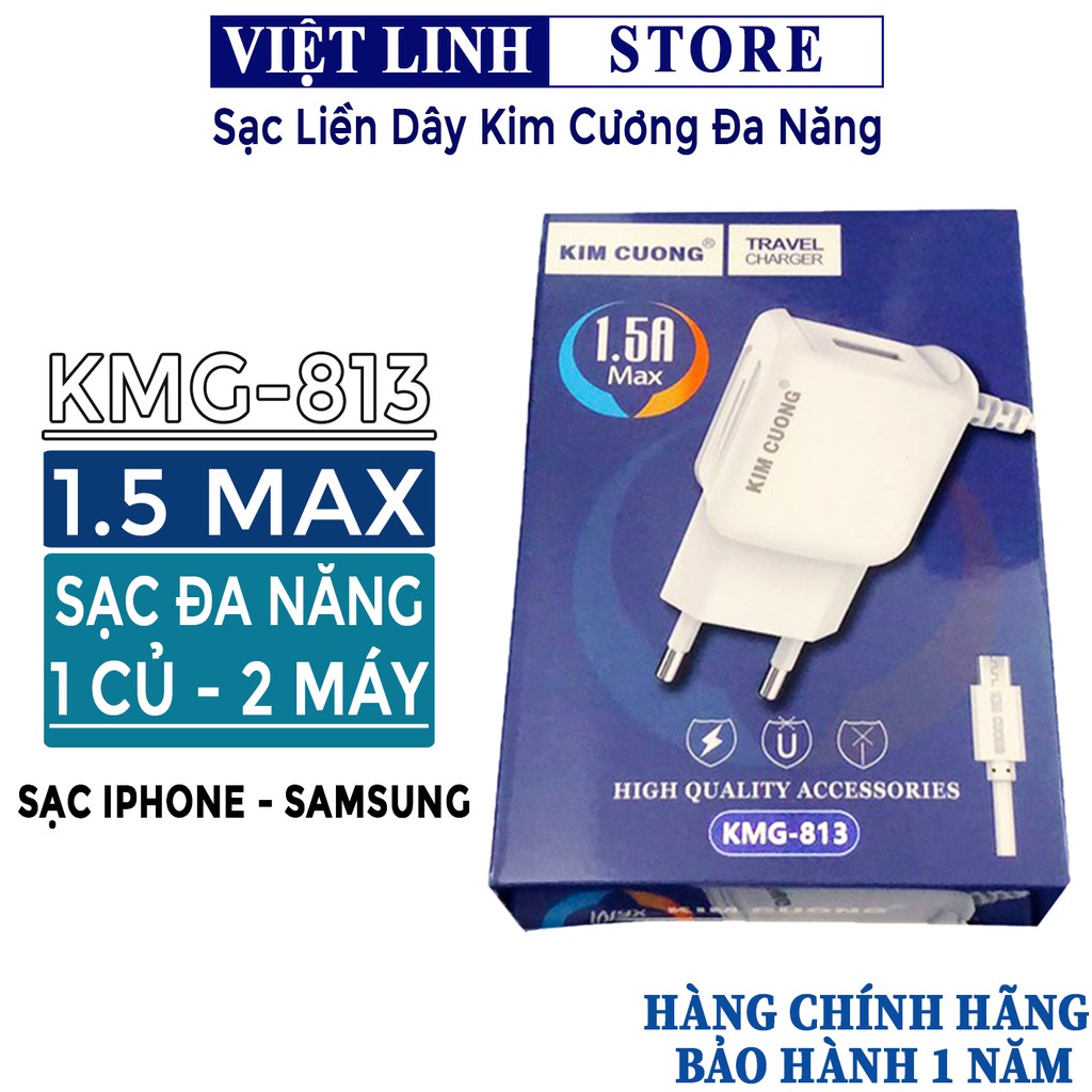 Cáp sạc Iphone - Samsung 1.5A Max liền dây KMG-813(mẫu mới), Hàng Xịn Giá Tốt - Việt Linh Store