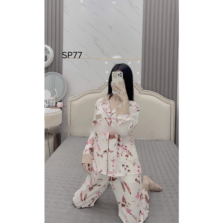 Bộ đồ ngủ Pijama 𝘾𝘼𝙊 𝘾𝘼̂́𝙋 tay dài cổ sen, Bộ mặc nhà lụa mango mềm mịn thương hiệu Sam , Trẻ trung , sang chảnh