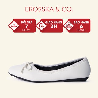 Giày búp bê mũi vuông Erosska đế cao su da mềm đính nơ màu trắng _ ef006