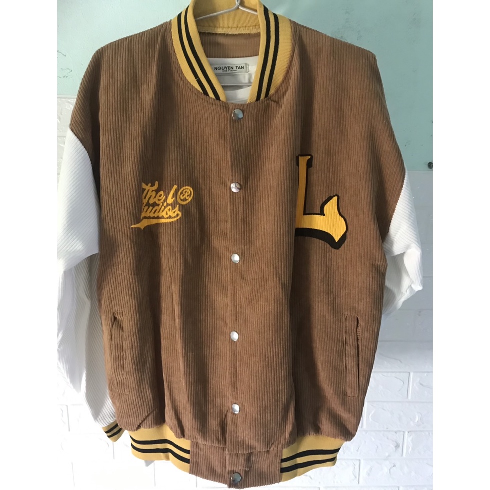 Áo Khoác Bomber Nhung Gân Tăm Thêu L- ANARCHY Jacket Varsity Unisex Form Rộng Ulzzang NUPAKACHI