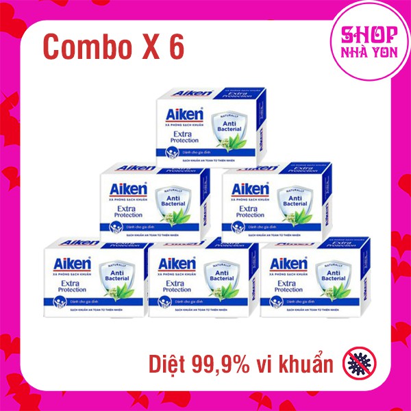 Aiken Combo 6 Xà Phòng Sạch Khuẩn Chiết Xuất Bạc Hà 90G/hộp