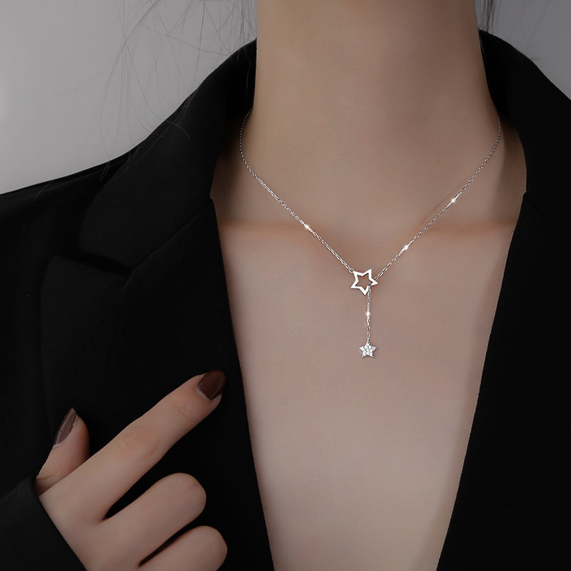 Dây chuyền ngôi sao mạ bạc 925 đính đá xinh xắn cho phụ nữ