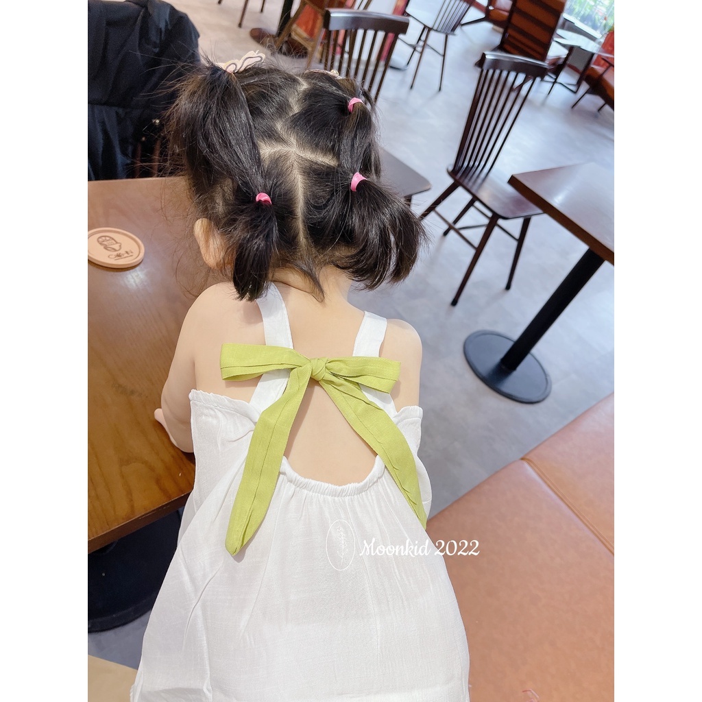 Váy đũi lạnh 2 dây nơ lưng bé gái