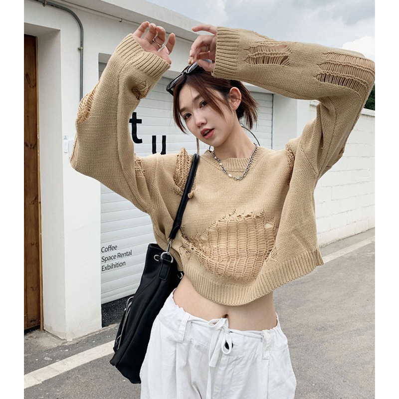 QKOOLE  Áo sweater Dệt Kim Tay Dài Dáng Rộng Màu Sắc Ngọt Ngào Phong Cách Hàn Quốc Thời Trang Cho Nữ