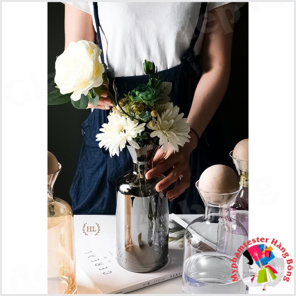 SET BÌNH CỐC THỦY TINH KÈM KHAY DECOR | BỘ BÌNH CỐC THỦY TINH KÈM KHAY SANG CHẢNH DECOR PHONG CÁCH SCANDINAVIA NÚM GỖ