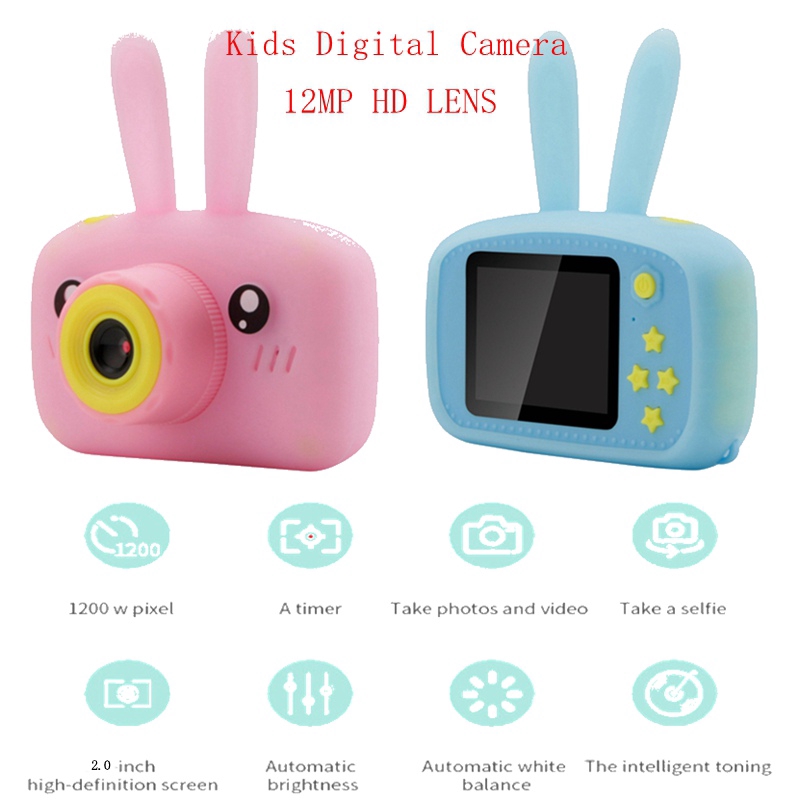 Đồ chơi máy ảnh kỹ thuật số 12MP HD tích hợp quay phim hình thỏ dễ thương cho bé