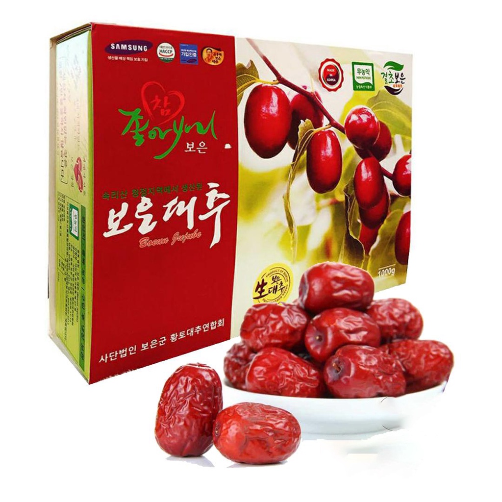 Táo đỏ hữu cơ Hàn Quốc sấy khô giàu dinh dưỡng, giúp bổ sung khí huyết hộp 1000g