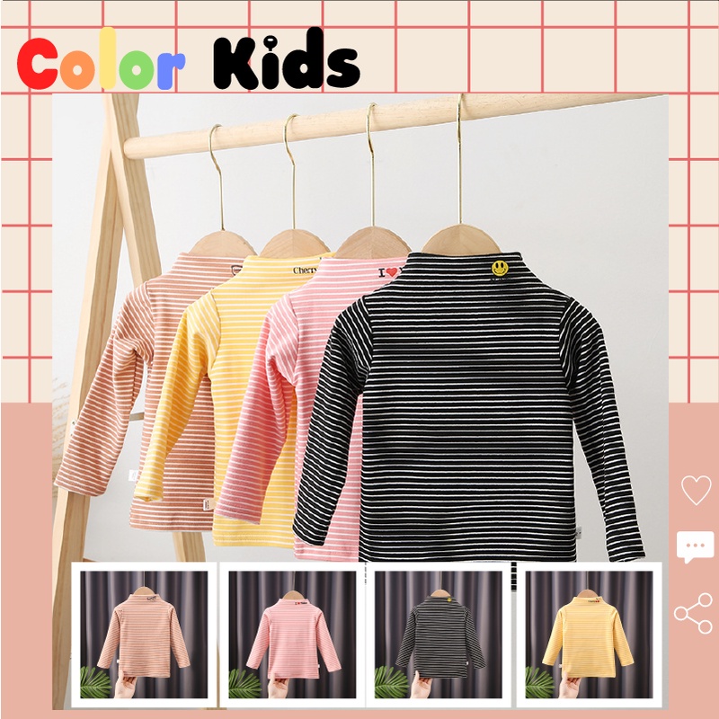 Áo dài tay cho bé, áo thu đông bé trai bé gái từ 1-6 tuổi cổ 3 phân giữ nhiệt tốt chất liệu cotton nhiều màu Color Kids.