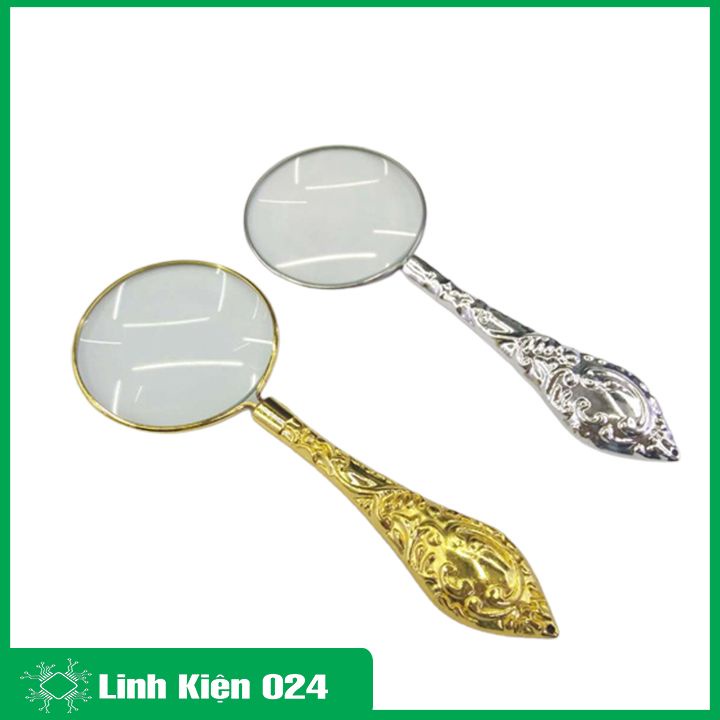 Kính lúp quang học cầm tay HD 18155-6 kim loại, hoa văn đẹp dùng để đọc, sửa chữa điện tử