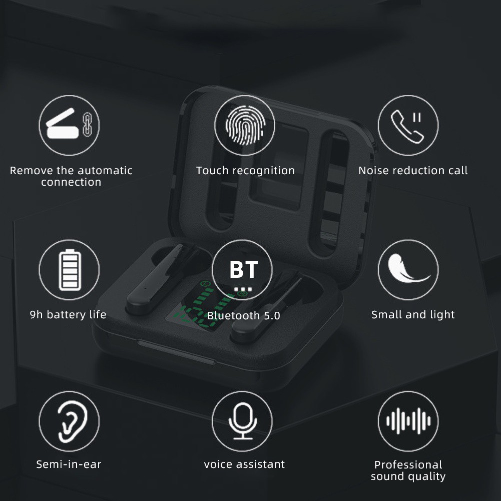 Bộ Tai Nghe Không Dây Hel + Tws Bluetooth 5.0 Màn Hình Led Kỹ Thuật Số