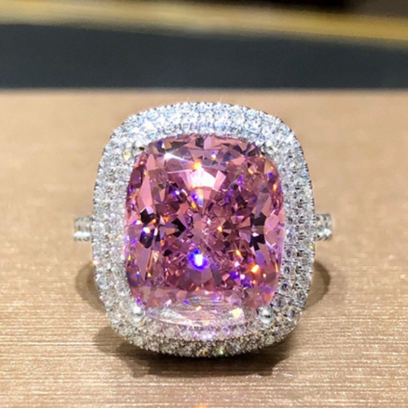 Nhẫn kết hôn đính đá zircon màu hồng thời trang dành cho nữ