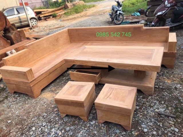 Bàn ghế sopha gỗ gõ đỏ kê góc