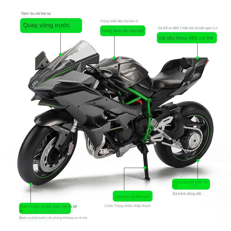 ⊕◎♦Kawasaki Ninja h2r mô phỏng mô tô đồ chơi trẻ em xe mô hình cậu bé bộ sưu tập đồ trang trí mô hình xe hợp kim
