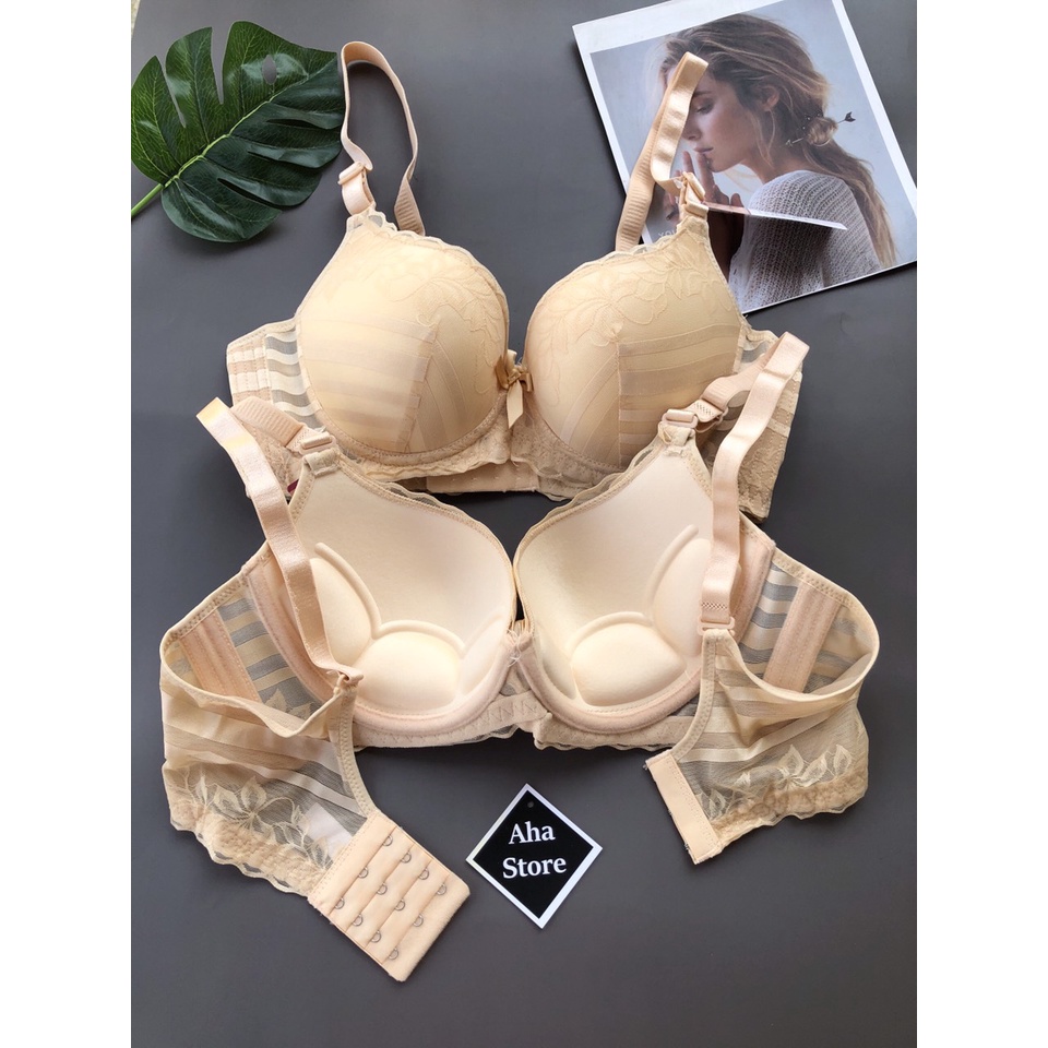 Áo Lót Nữ Bigsize Ren Họa Tiết Sọc Có Gọng Mút Ép Mỏng BIG1 Yion Underwear