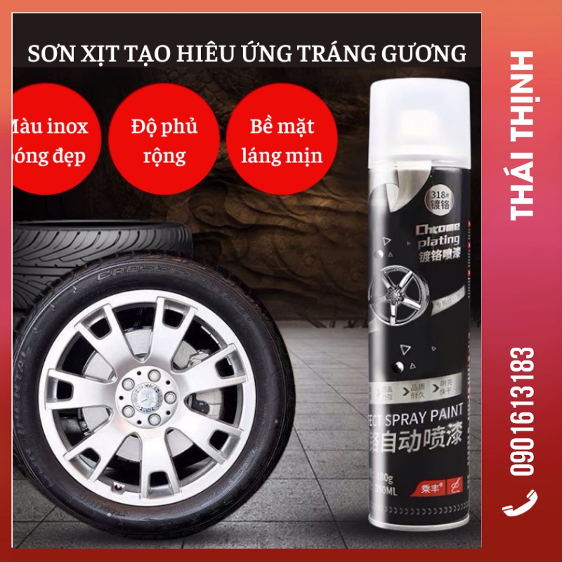 Sơn xịt mạ Platinum 350ml mạ bạc tráng gương sơn bóng màu inox chống ăn mòn bảo vệ bề mặt