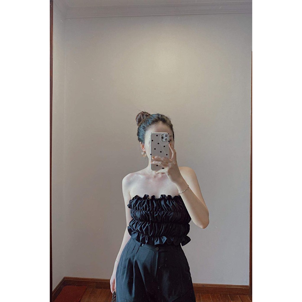 Áo Quây Nhúm Xanh Lá ⚡ Casper.Store | FREESHIP | ⚡ Áo quây nữ dáng croptop chất đũi nhún, co giãn 4 chiều