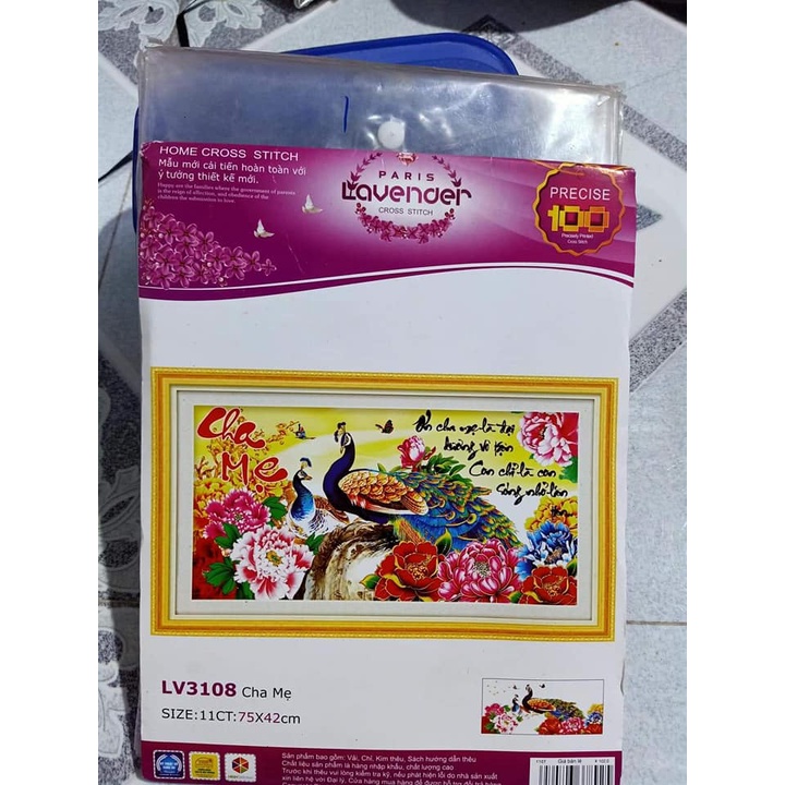 Tranh thêu 3D cha mẹ KT:75x42cm,tranh chưa thêu.Tặng kéo và xỏ chỉ.