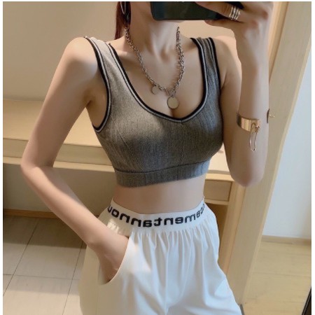 Áo tập gym yoga kèm đệm mút dáng thể thao chất MUỐI TIÊU co dãn thoải mái ôm người
