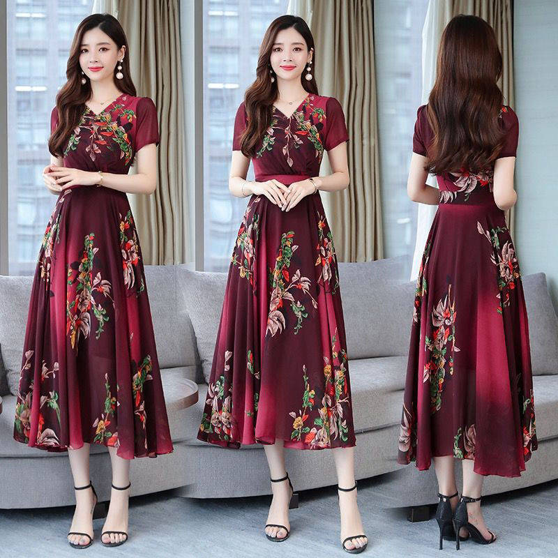 Đầm Lụa Dáng Xòe In Họa Tiết Thời Trang Xuân Hè 2021 Cho Nữ | BigBuy360 - bigbuy360.vn