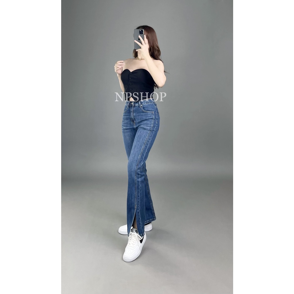 Quần jean nữ ống suông, quần bò ống rộng kiểu xẻ 3 màu NPQ052
