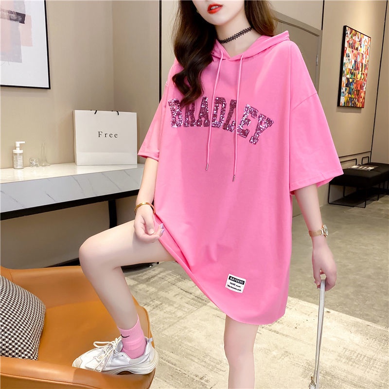 Áo Thun Tay Lỡ Có Mũ Trùm Đầu Họa Tiết Thêu Kim Sa Plus Size 6.5 Dành Cho Nữ