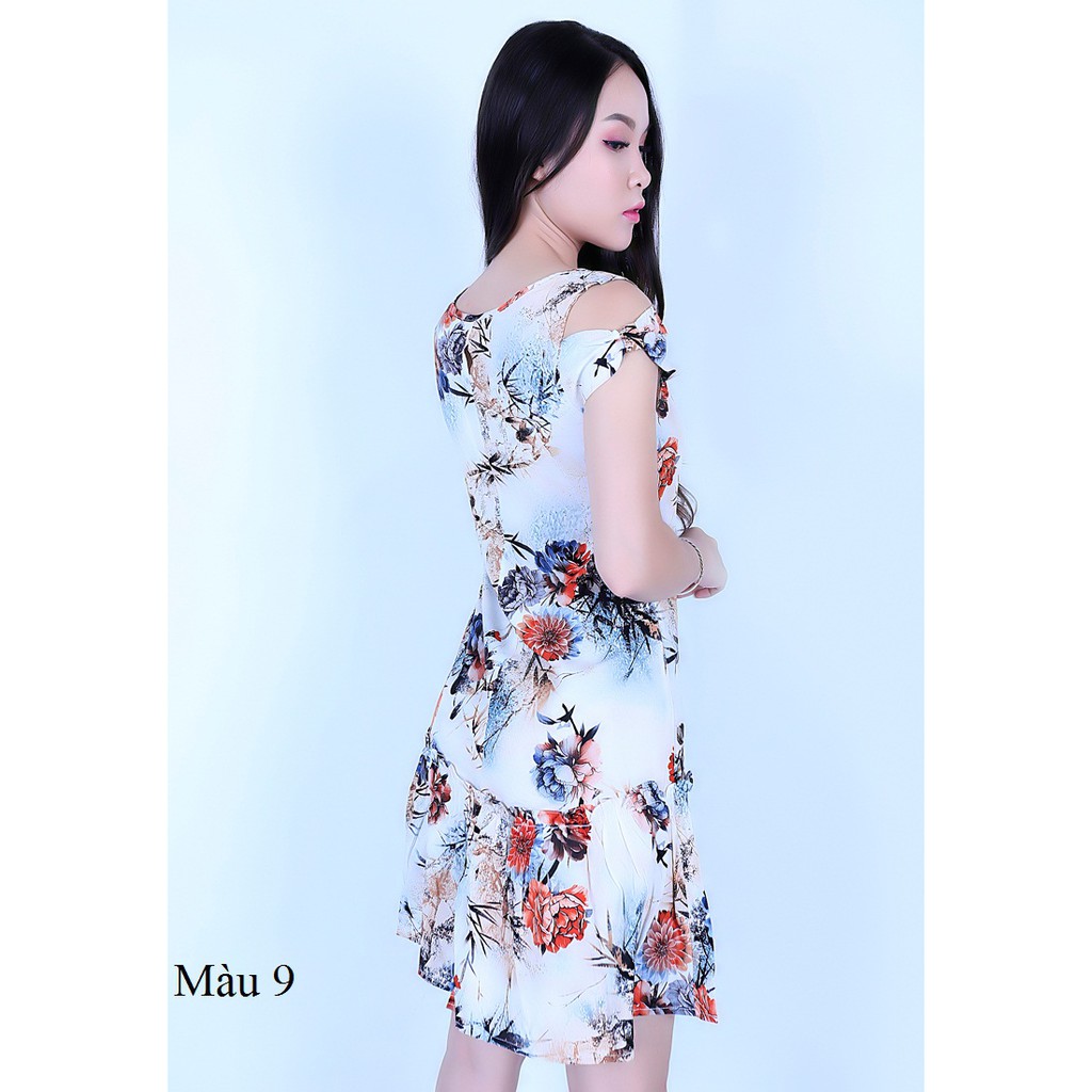 Váy lanh thái Vicci TVN004 tay ngắn phối nơ cách điệu nhiều họa tiết
