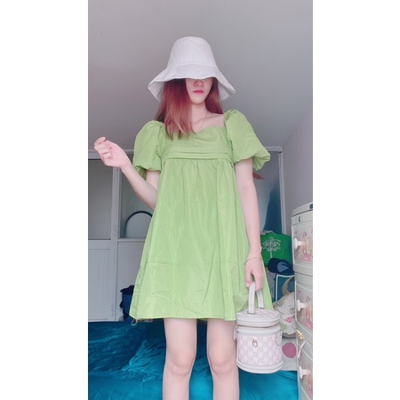 Đầm babydoll tay phồng nơ lưng