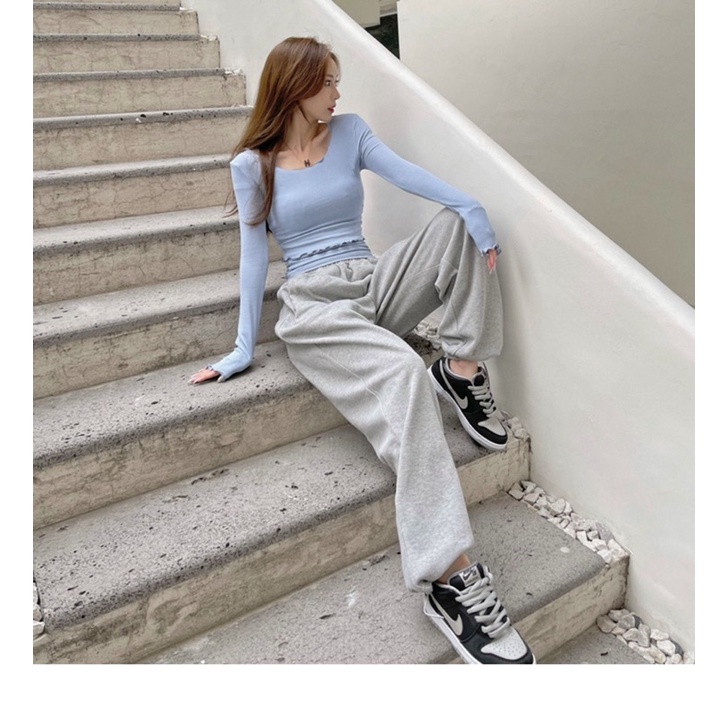 Quần bom nữ ống rộng bo gấu , Quần jogger thể thao unisex freesize