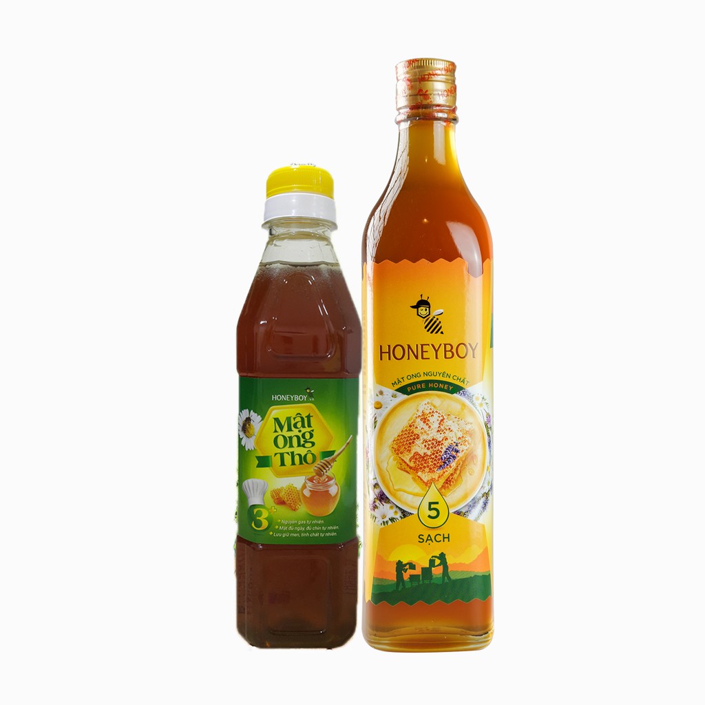 Combo Mật Ong Thô 5 Sạch Honeyboy 500ml và Mật Ong Thô Honeyboy 400ml