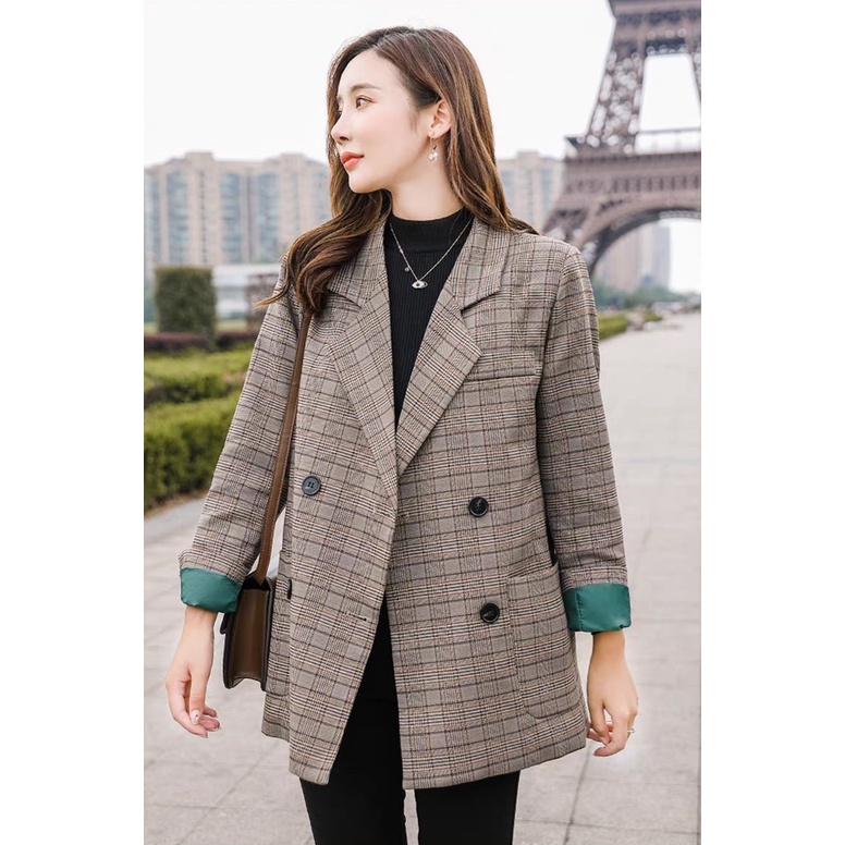 Áo khoác blazer kẻ caro cho nữ phong cách Hàn Quốc thu đông | BigBuy360 - bigbuy360.vn