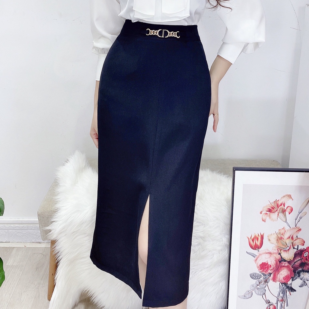 Chân váy midi dài chữ A xẻ trước cạp xích công sở HILA (Mã SP: CV937 | BigBuy360 - bigbuy360.vn