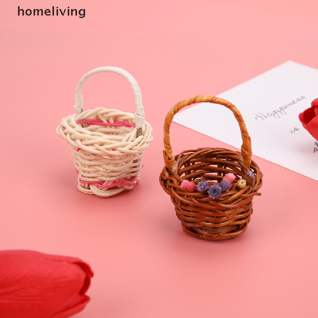 Giỏ Hoa Đan Mây Thủ Công Mini Tỷ Lệ 1 / 12 Dễ Thương Trang Trí Nhà Búp Bê