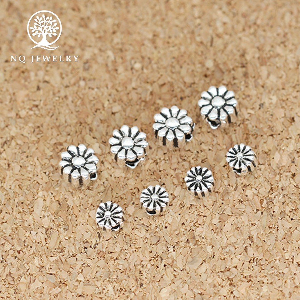 Charm bạc chặn hạt họa tiết hoa văn - NQ Jewelry