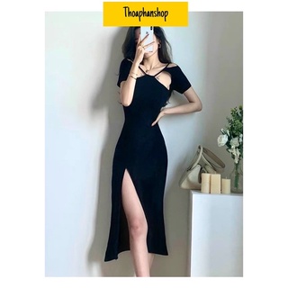 Đầm midi body tay ngắn cut out vai