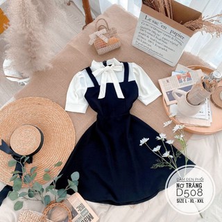 Bigsize Đầm đen phối nơ trắng D508