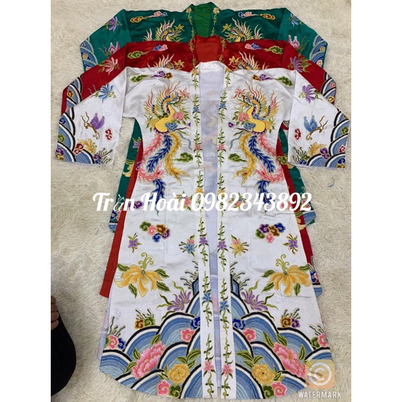 Khăn áo hầu đồng - Áo chúa vải gấm sịn thêu kim sa và chỉ ngũ sắc