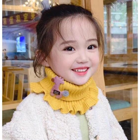 #hot Khăn len ống quàng cổ nhún bèo đính họa tiết xinh xắn cho bé gái (Hàng chất lượng cao)