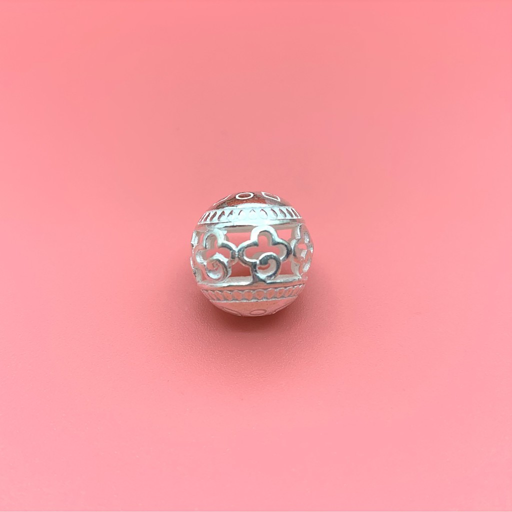 Charm nối bi tròn bạc 925 khắc cỏ 4 lá làm vòng tay handmade 9 ly 11 ly 13 ly - Charm bạc 925 - Mã CB090