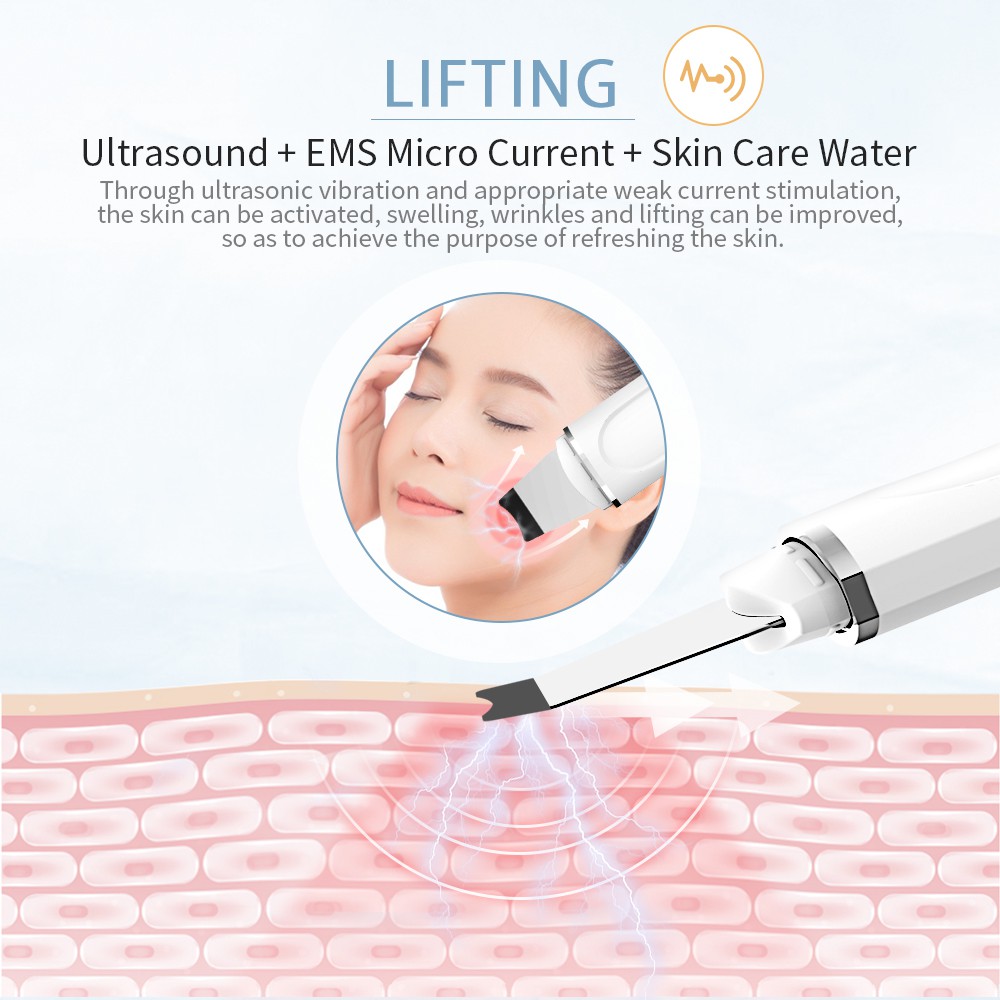 [Mã FMCGM100 - 10% đơn 500K] ANLAN Ultrasonic Heating Skin Scrubber Blackhead Remover Facial Peeling Lifting