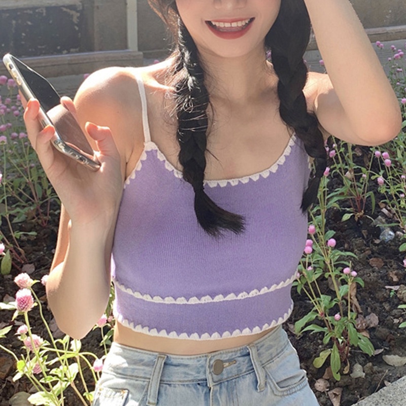 Áo Croptop Hai Dây Dệt Kim Thời Trang Đi Biển Mùa Hè Y2K Cho Bạn Gái