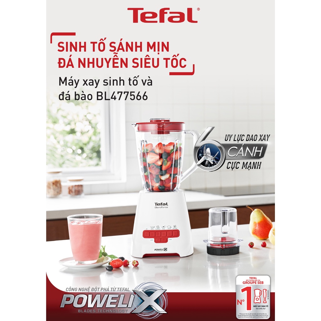 [Mã ELTEFALWL5 giảm 10% đơn 500K] Máy xay sinh tố Tefal Blendforce Piano BL477566 - Đỏ