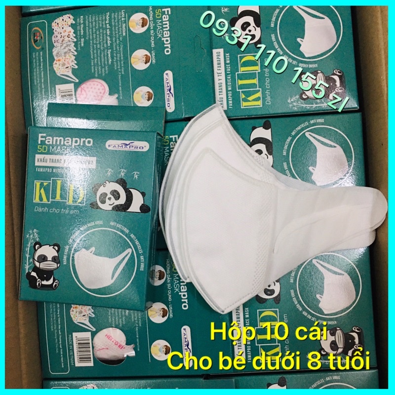 ✅ Hộp 10 cái khẩu trang trẻ em 5D mask 3D mask Nhật màu trắng chính hãng Famapro Nam Anh