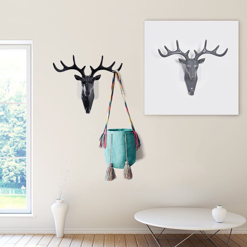 Móc treo đồ hình đầu hươu tự dính tường móc thép không gỉ bền chắc