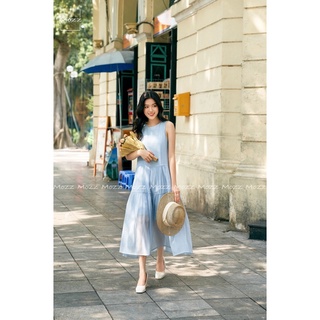Váy xanh sát nách thiết kế Mozz, váy babydoll