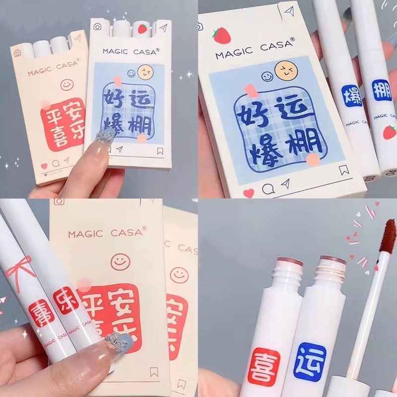 Bộ 4 thỏi son môi MAGIC CASA vỏ màu trắng nhám hợp thời trang
