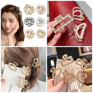 Kẹp tóc càng cua hình bông hồng đính hạt châu xinh xắn phong cách Retro Hàn Quốc