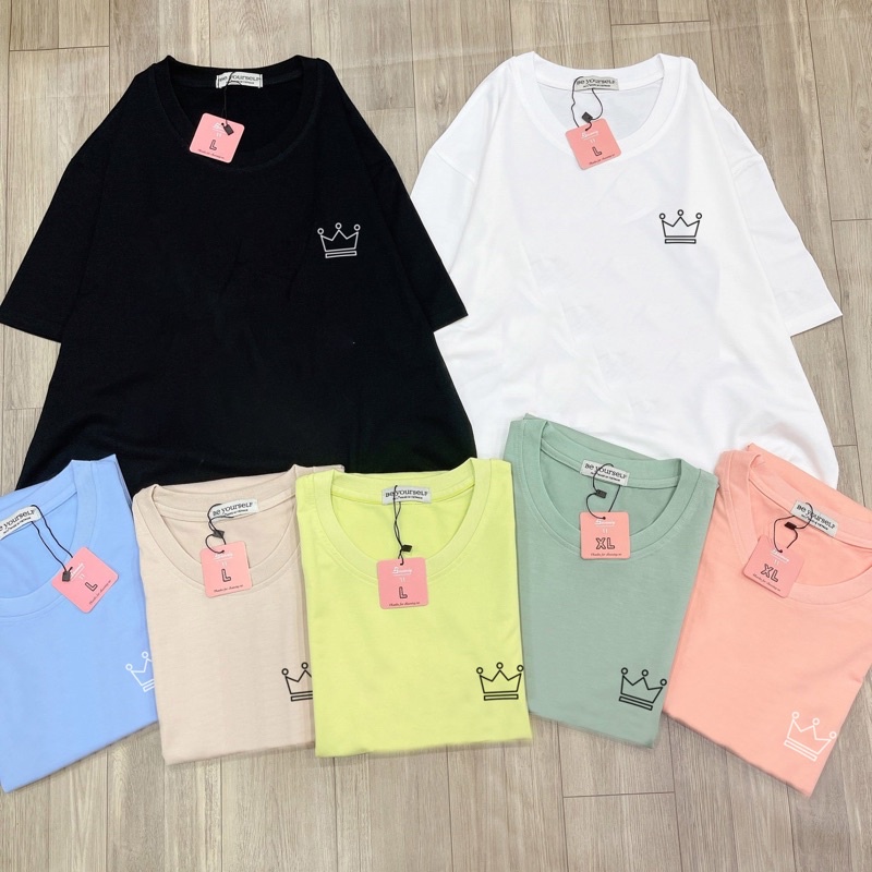 Áo Thun PHÔNG NAM NỮ Tay Ngắn UNISEX in Decal King Queen GÓC - Hình chụp thật