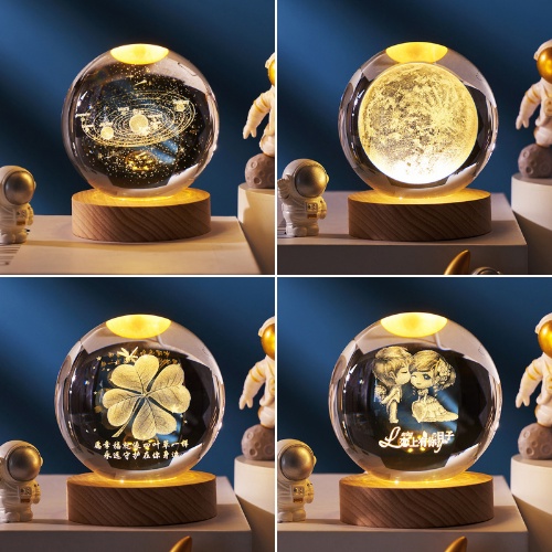 Đèn Ngủ 3D Quả Cầu Pha Lê Phát Sáng, Decor Bàn Học, Decor Bàn Làm việc, Phòng Ngủ Có Cổng USB Kích Thước 6cm