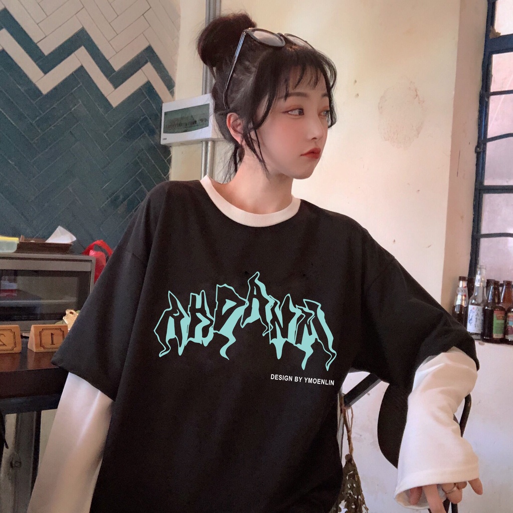 Áo Thun Tay Dài Giả Hai Lớp Dáng Rộng In Họa Tiết Retro Thời Trang Dành Cho Nữ